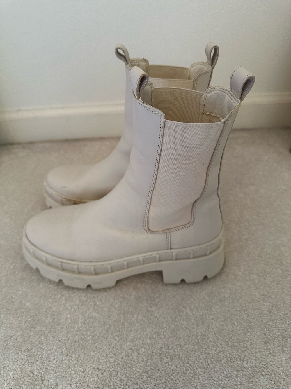 Steve Madden Cream Platform Chelsea Ankle Boots